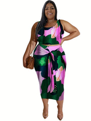  Leopard Print Crop Top & Bodycon Skirt Two Piece Set