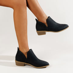 Hollow Out Slip On Chunky Heel Short Boots Women's Shoe