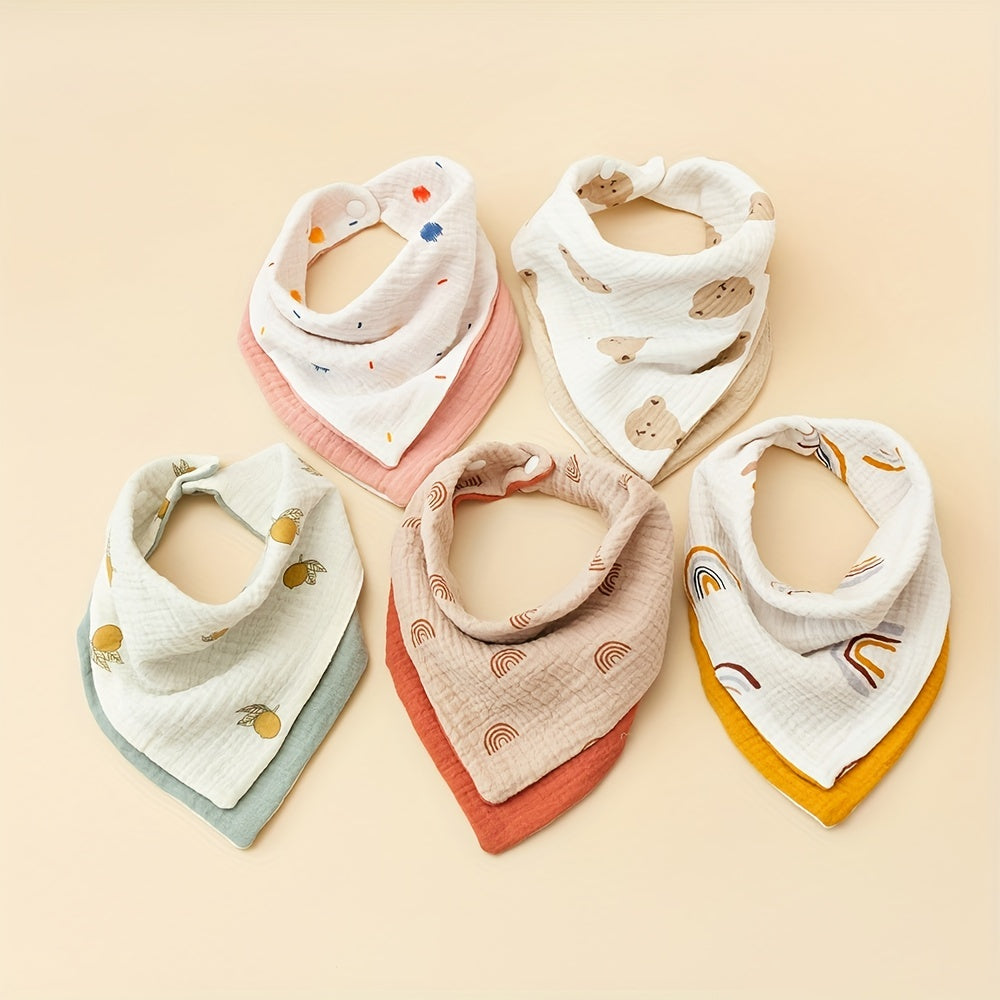 2pcs Baby Cotton Gauze Feeding Bibs 6-12 Months Multicolor Triangle Scarf