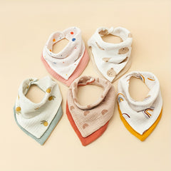 2pcs Baby Cotton Gauze Feeding Bibs 6-12 Months Multicolor Triangle Scarf