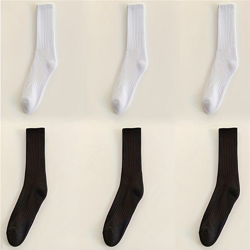 6 Pairs Solid Socks Breathable Mid Tube Women's Stockings