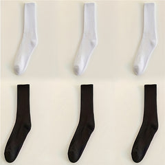 6 Pairs Solid Socks Breathable Mid Tube Women's Stockings