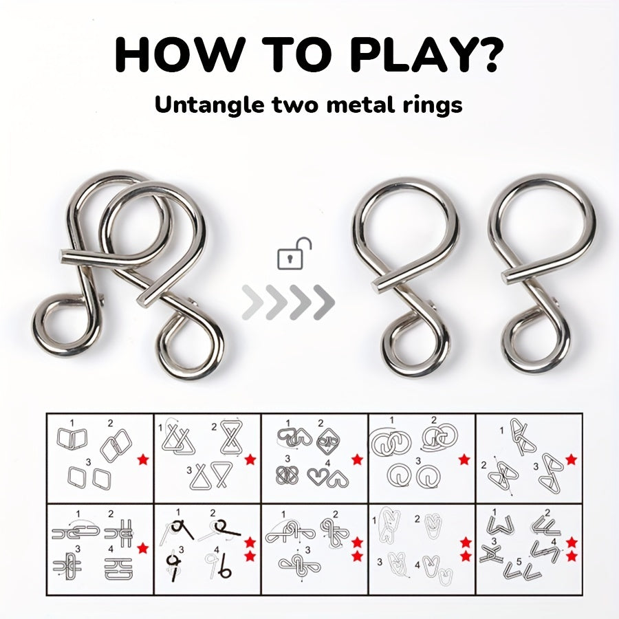 40 Golden Puzzle Rings Brain Teasing Toy Snake Puzzle IQ Test