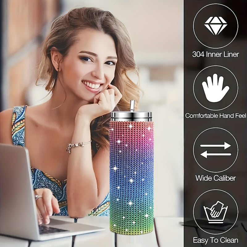 20oz Glitter Studded SS Straw Water Cup Insulated Tumbler for Travel Holiday