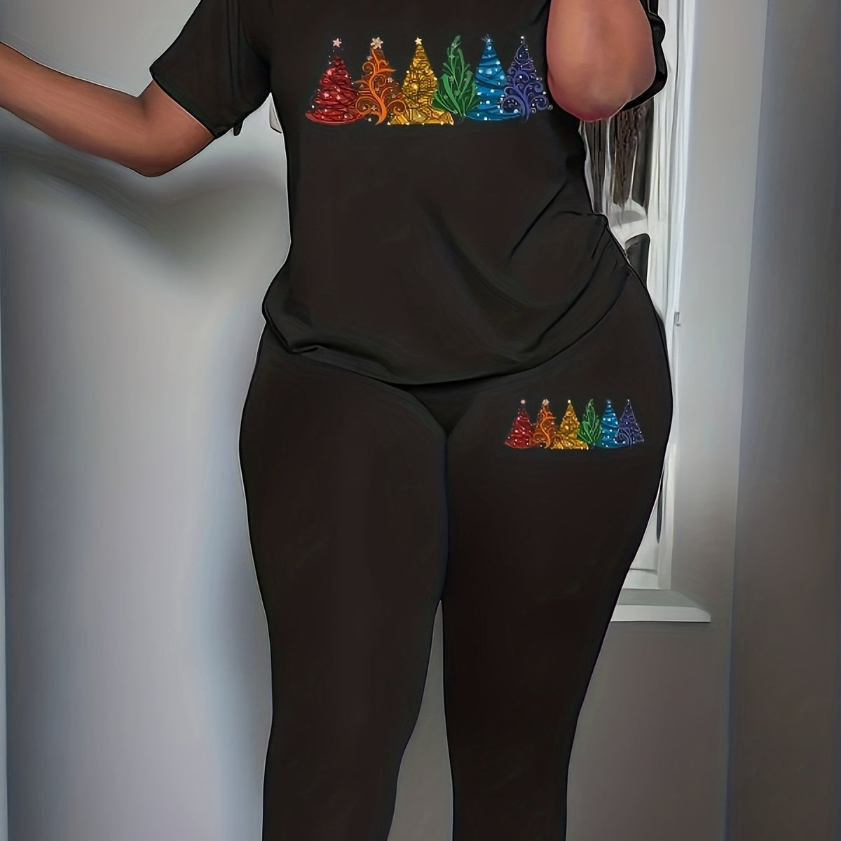  Christmas Tree Print Tunic & Leggings Two Piece Set