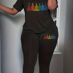  Christmas Tree Print Tunic & Leggings Two Piece Set