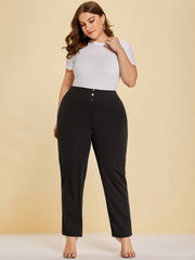  High Rise Button Decor Stretch Pants