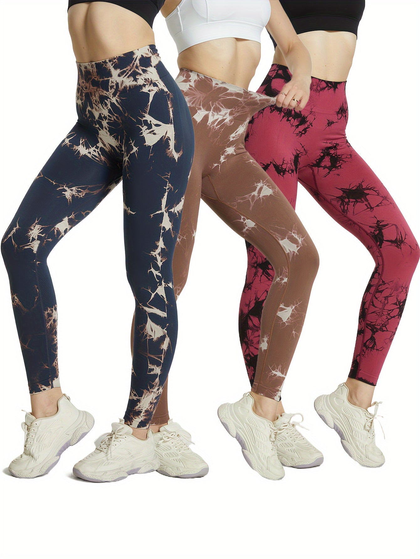 3pcs Tie Dye Yoga Pants High Stretch Leggings Women's Activewear