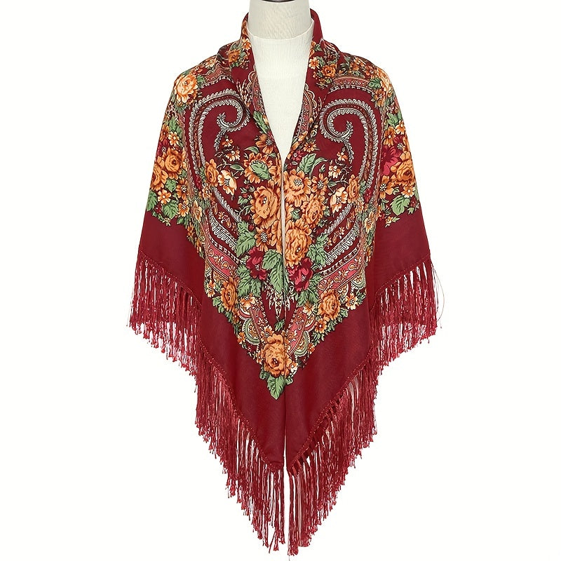 Boho Flower Print Square Scarf Vintage Bandana Warm Wrap