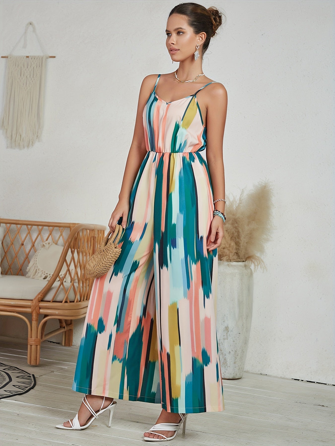 Spaghetti Strap Jumpsuit Wide Leg Sleeveless Vacation Jumpsuit