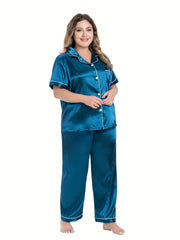 Soft Satin Short Sleeve Pajamas Set