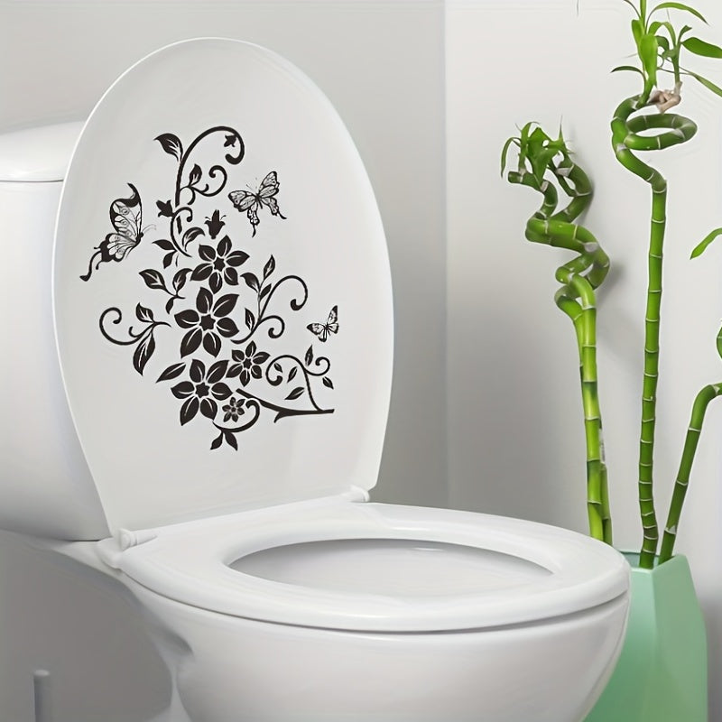 Flower Pattern Toilet Lid Decal Wall Sticker Bathroom Decor