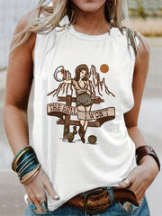  Cartoon Print Tank Top Crew Neck Medium Stretch