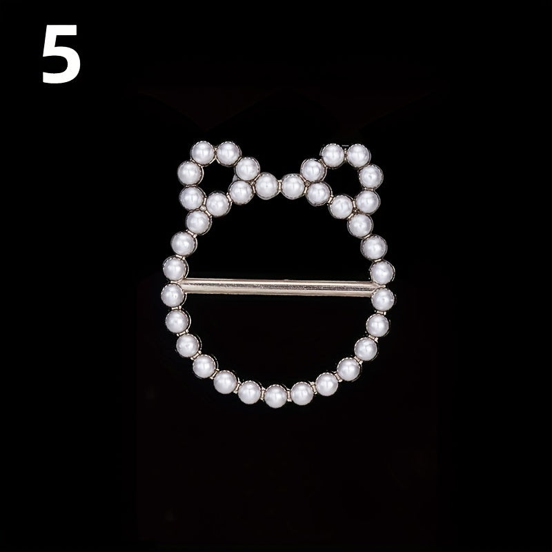 Faux Pearl Round Buckle Women Dress Scarf Pin Brooch
