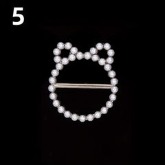 Faux Pearl Round Buckle Women Dress Scarf Pin Brooch