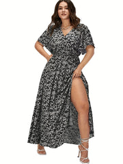  Boho Dress Floral Print Maxi Ruffle Sleeve Split