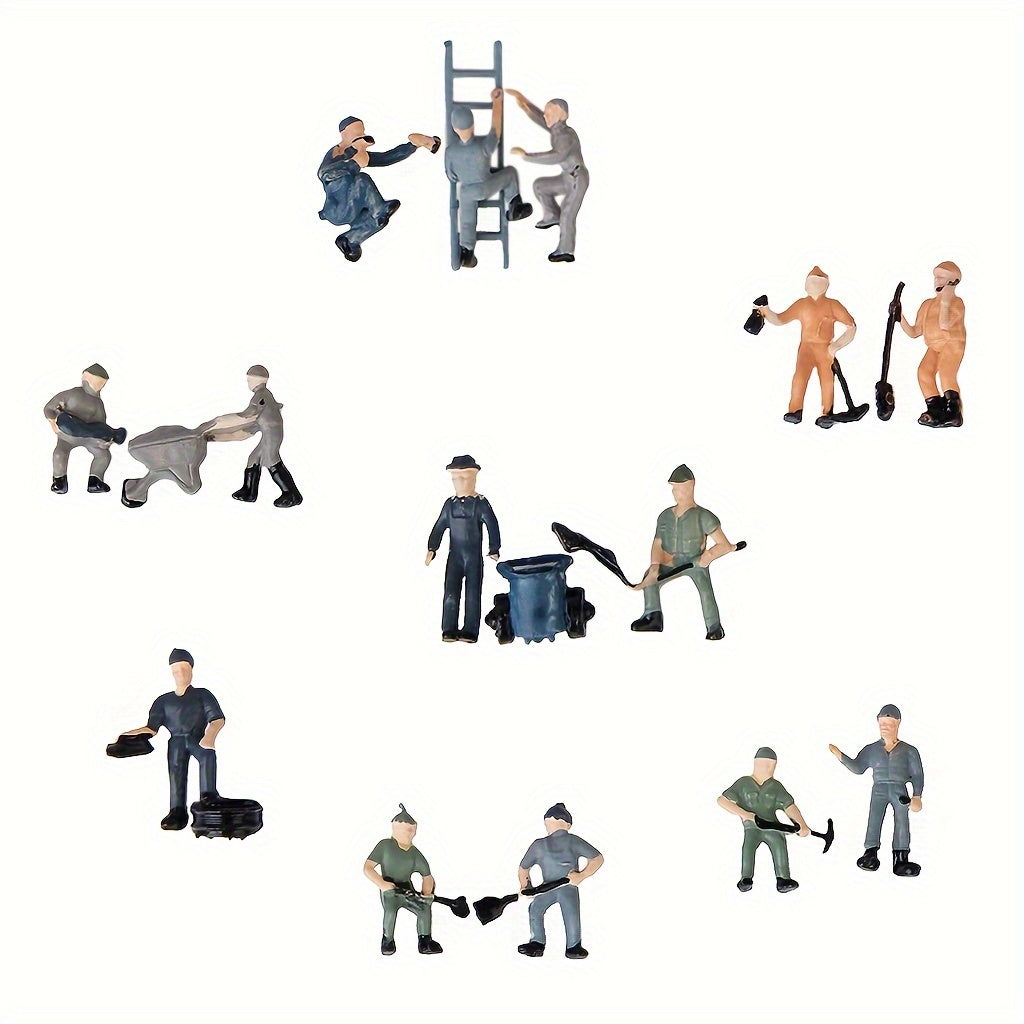 25pcs 1/87 HO Scale Train Workers w/ Tools for Railway Layout Toys