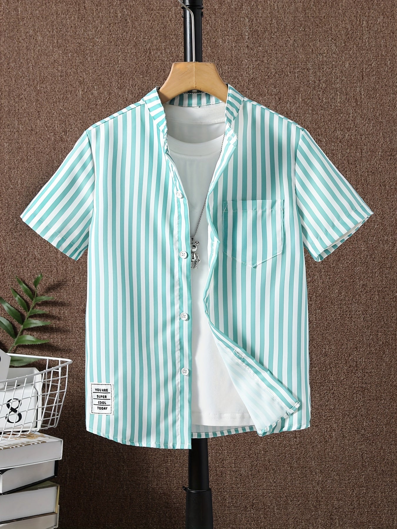 Boys Striped Short Sleeve Lapel Shirt