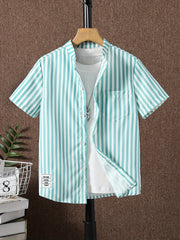 Boys Striped Short Sleeve Lapel Shirt