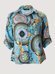  All Over Print Long Sleeve Blouse Women's Casual Button Front Shirt
