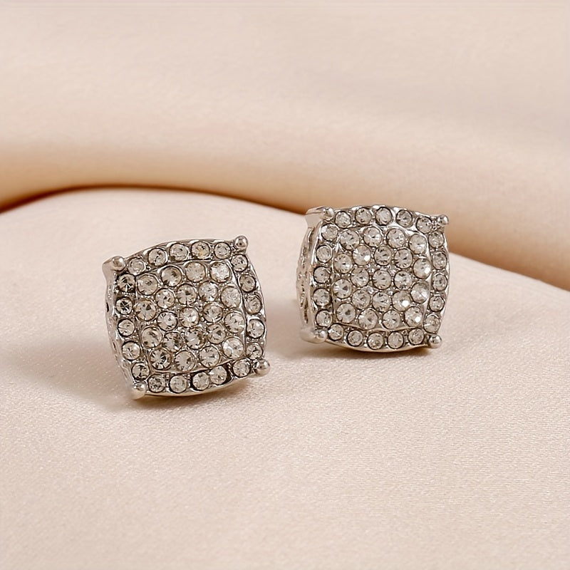Micro Pave Zircon Stud Earrings 925 Silver Plated Unisex