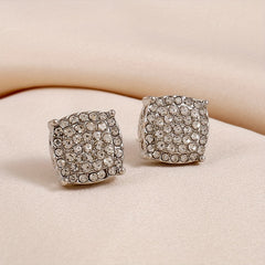 Micro Pave Zircon Stud Earrings 925 Silver Plated Unisex