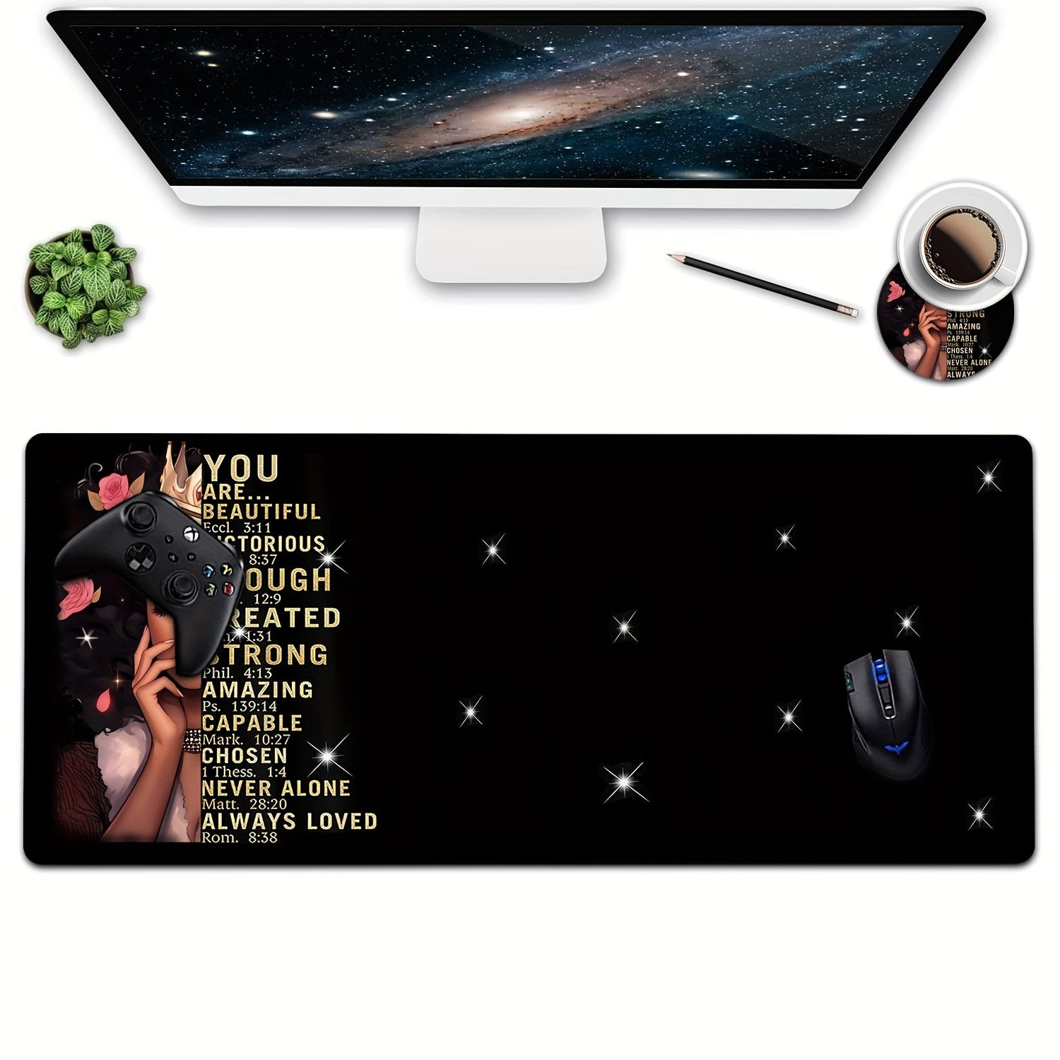 XL Mouse Pad 31.5x11.8" Non-Slip Rubber Keyboard Pad Coasters Set 3mm Thick