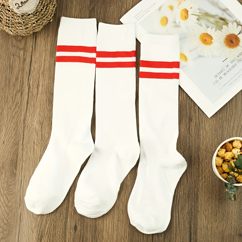 3 Pairs Striped Print Socks Women's Stockings