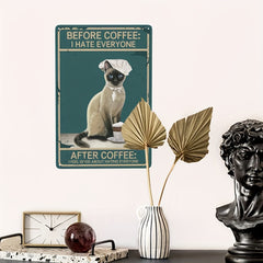 Vintage Coffee Cat Tin Metal Sign Mural Funny Coffee Cat Metal Art Poster