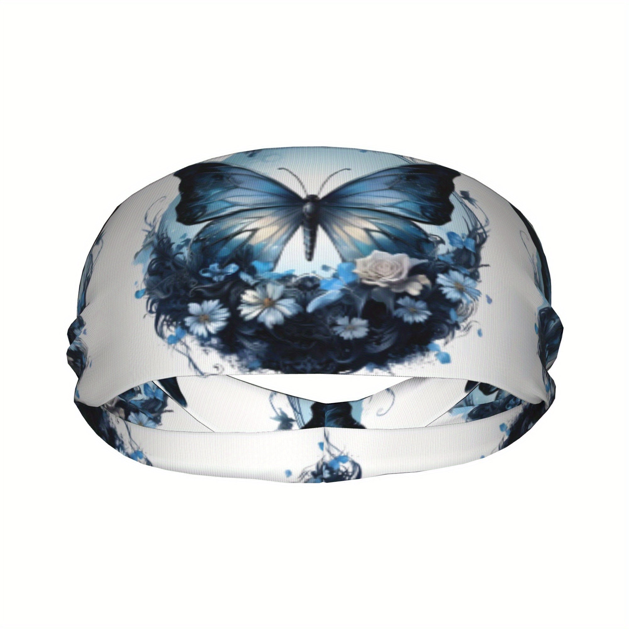 Butterfly Print Sports Headband Sweat Wicking Stretchy & Breathable Polyester
