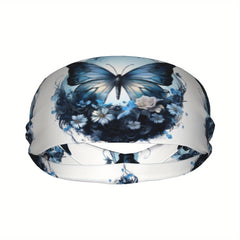 Butterfly Print Sports Headband Sweat Wicking Stretchy & Breathable Polyester