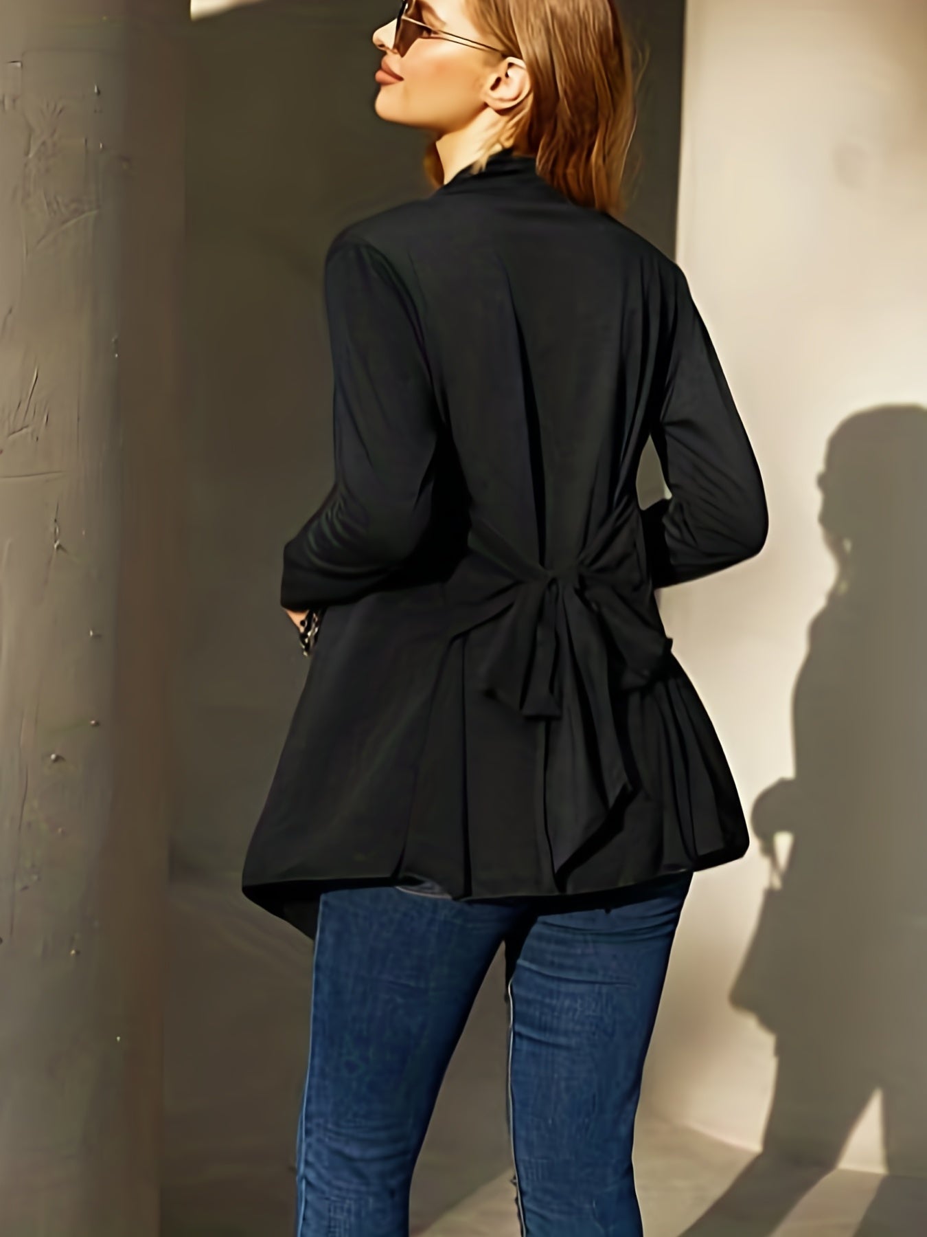  Solid Long Sleeve Open Front Cardigan