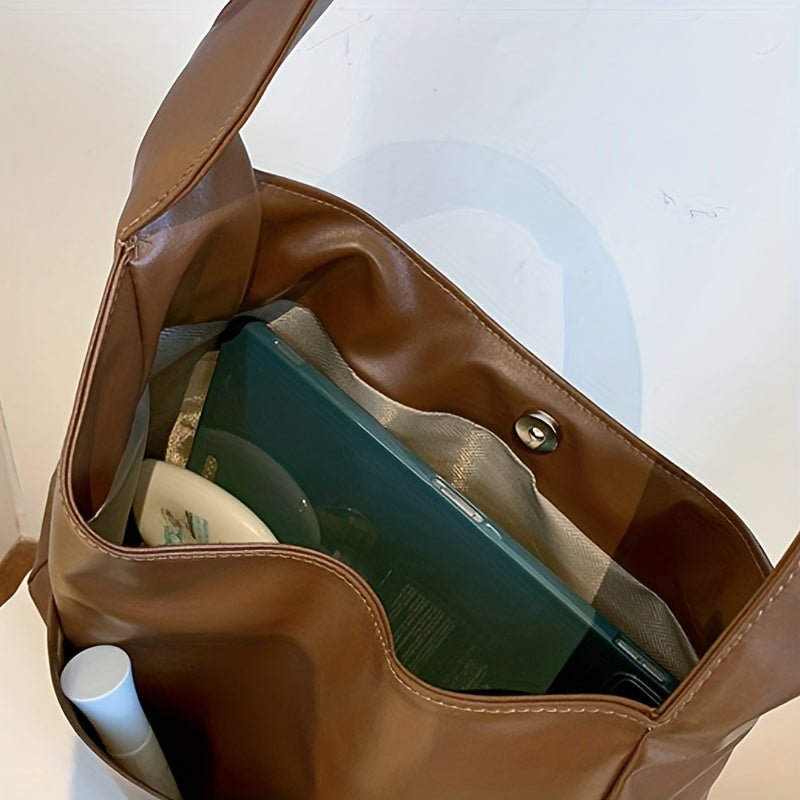 Retro Casual Hobo Bag Large Capacity Solid PU Shoulder Bag Women's Tote Bag