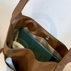 Retro Casual Hobo Bag Large Capacity Solid PU Shoulder Bag Women's Tote Bag
