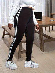  Casual Stripe Print High Rise Leggings