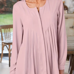  Women's Solid Detail Long Sleeve Tunic Top