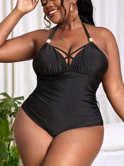  Halter Neck Criss Cross One Piece Swimsuit