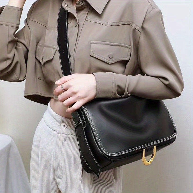Flap Crossbody Bag Wide Strap Square Bag