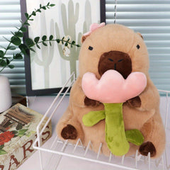 Capybara Plush Toy with Flower - Brown Plush