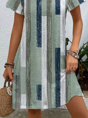  Colorblock Stripe Print Tee Dress