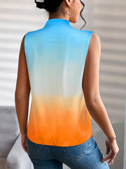 Colorblock Print Ruched Tank Top V Neck Sleeveless Summer Casual Top