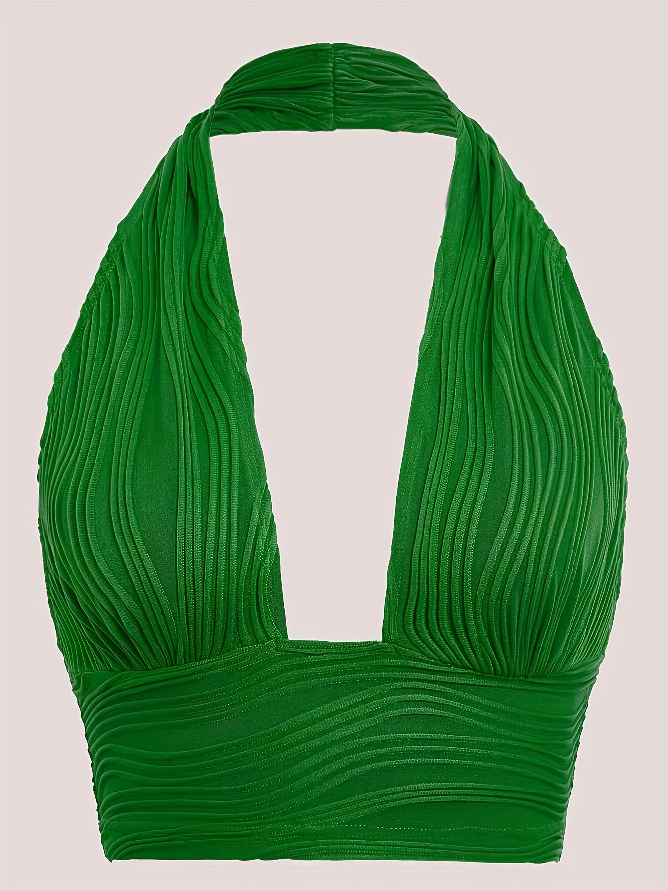 Y2K Textured Crop Halter Top Sexy V Neck Backless Halter Top