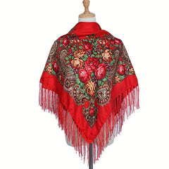 Boho Flower Print Shawl Tassel Wrap Vintage Windproof Warm Cape