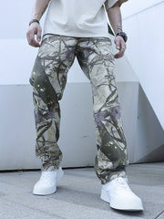 Men's Allover Print Street Style Denim Pants With Pockets