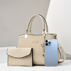 2 Piece Plus Size Women's Handbag Set - PU Leather Shoulder Bag with Wallet