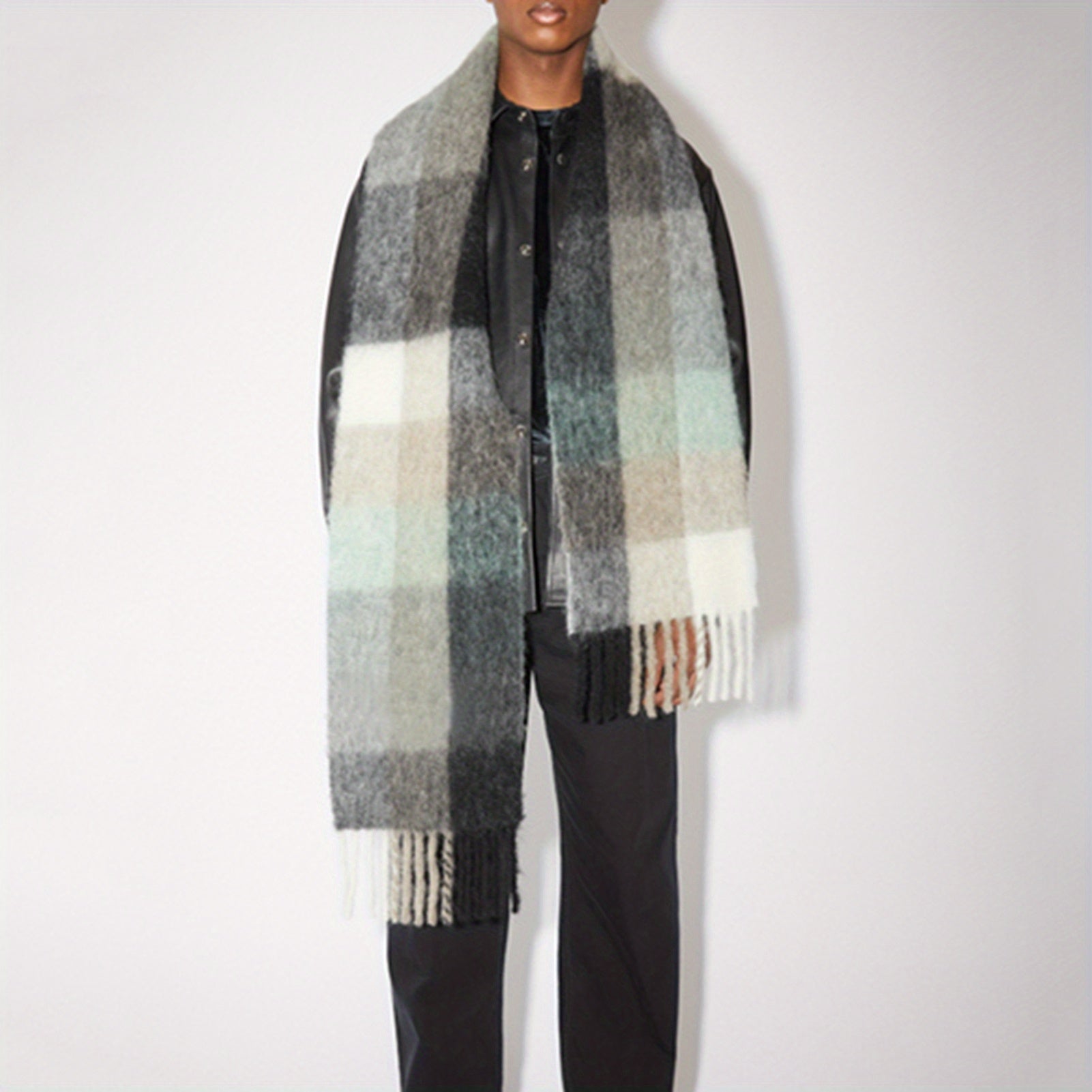Warm Plaid Shawl Tassel Thick Scarf Windproof Inelasticity