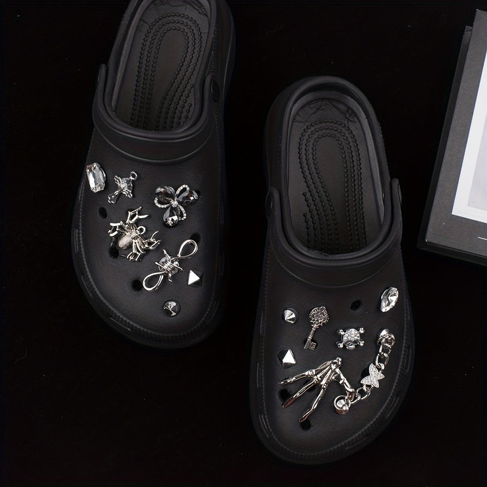 Dark Punk Hole Shoe Accessories Rhinestone Spider Shoe Flower Accessories