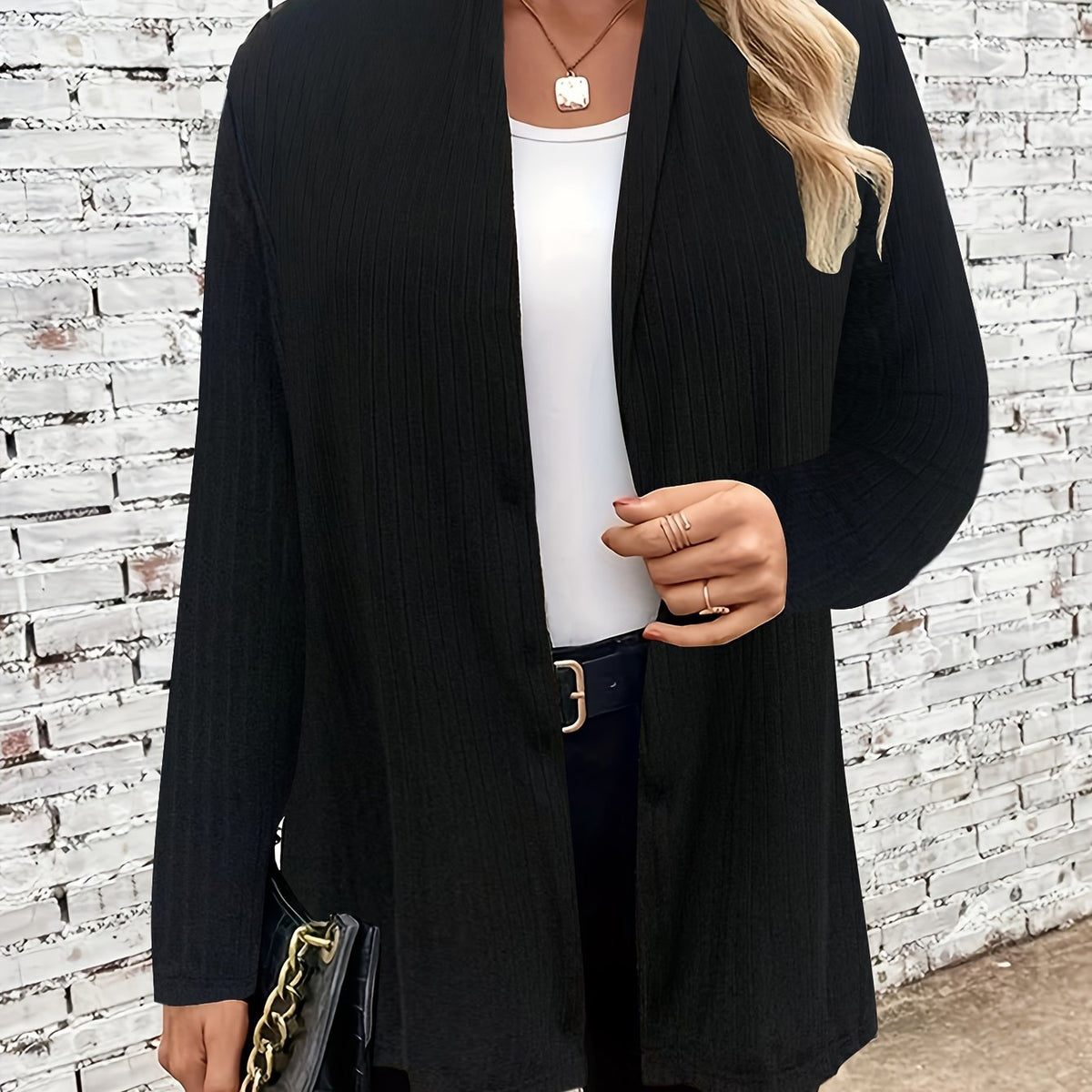  Solid Open Front Cardigan Long Sleeve