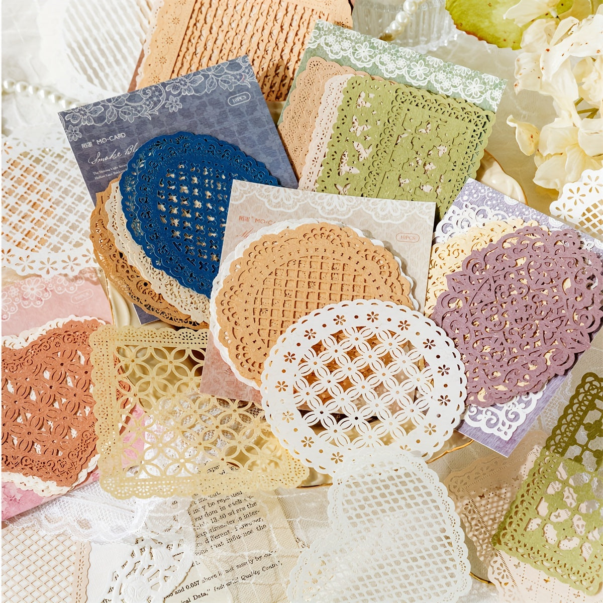 10pcs Hollow Lace Paper Shimmering Glitter DIY Decoration