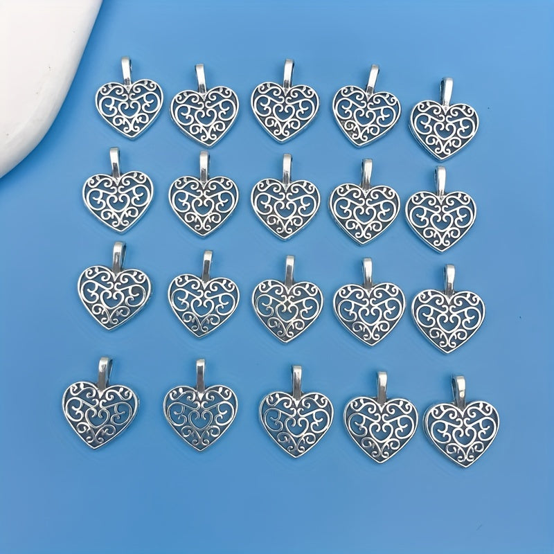 20pcs Antique Silver Heart Shape Charms Pendant for DIY Jewelry Making